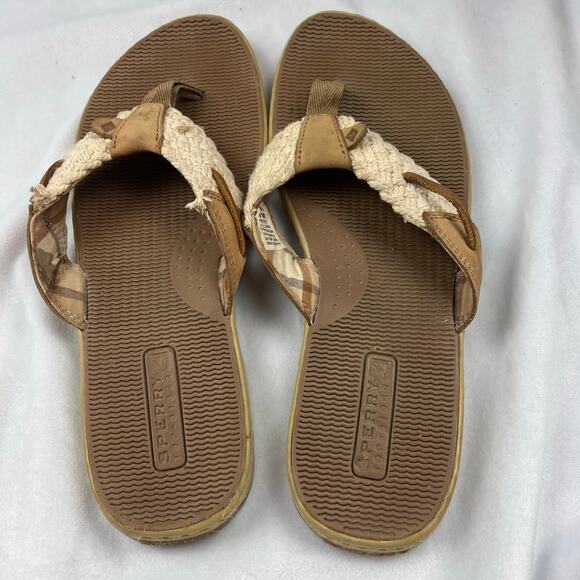Sperry Topsider Sandals Womens 9 Macrame Leather Flip Flop Sailing Nautical Easy - Picture 3 of 7